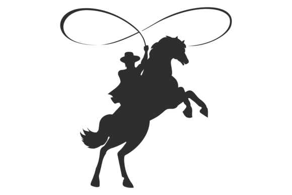Cowboy Riding Horse with Lasso Black Sil