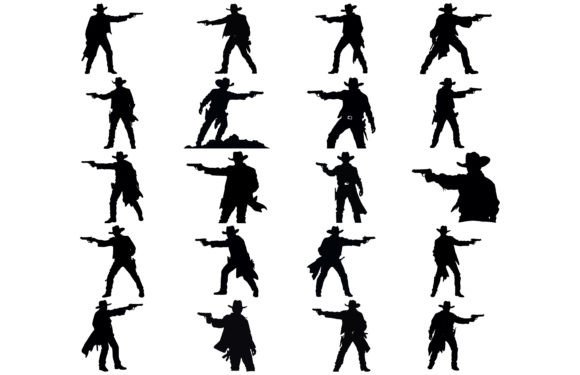Cowboy Shooting Silhouette Vector Set